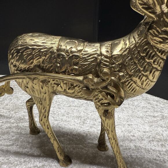 Large 22” Vintage Solid Brass 3 Piece Christmas Reindeer and Sleigh Stunning! - Picture 7 of 16